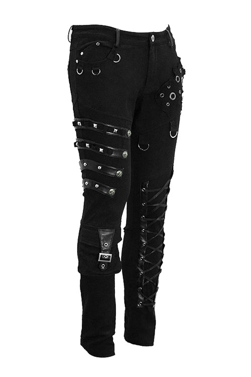 Black Punk Heavy Metal Lace Up With Loops Mens Pants - Product - 2