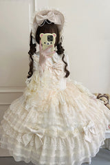 Beige [Dream Prologue] Doll Multi-Layered Bowknot Lace Sweet Princess Lolita Dress - Product - 5