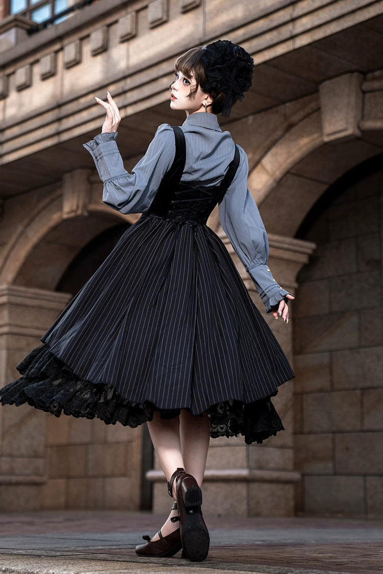 [Dreamlike Realm] Sleeveless Printed Ruffled Embroidered Bustier Elegant Sweet Lolita Jsk Dress 4 Colors - Product - 18