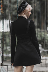 Black High Waist Belted PU Leather Strap Irregular Women's Steam Punk Dress - Product - 3