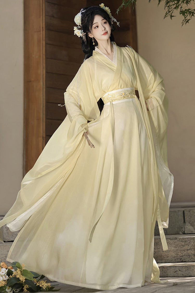 [Spring Harmony] Long Trumpet Sleeves Embroidered Chinese Inspired Hanfu Dress Set 2 Colors - Product - 8