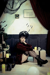 Red Long Sleeves Crochet Velvet Dress Women's Gothic Graduation Dress - Product - 13