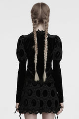 Black Long Puff Sleeves Print Embroidery Women's Gothic Blouse - Product - 3