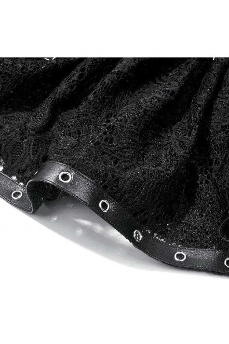 Black Chain-Decorated Eyelet Buckled Straps Lace Women's Gothic Mini Skirt - Product - 17