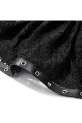 Black Chain-Decorated Eyelet Buckled Straps Lace Women's Gothic Mini Skirt - Product - 17