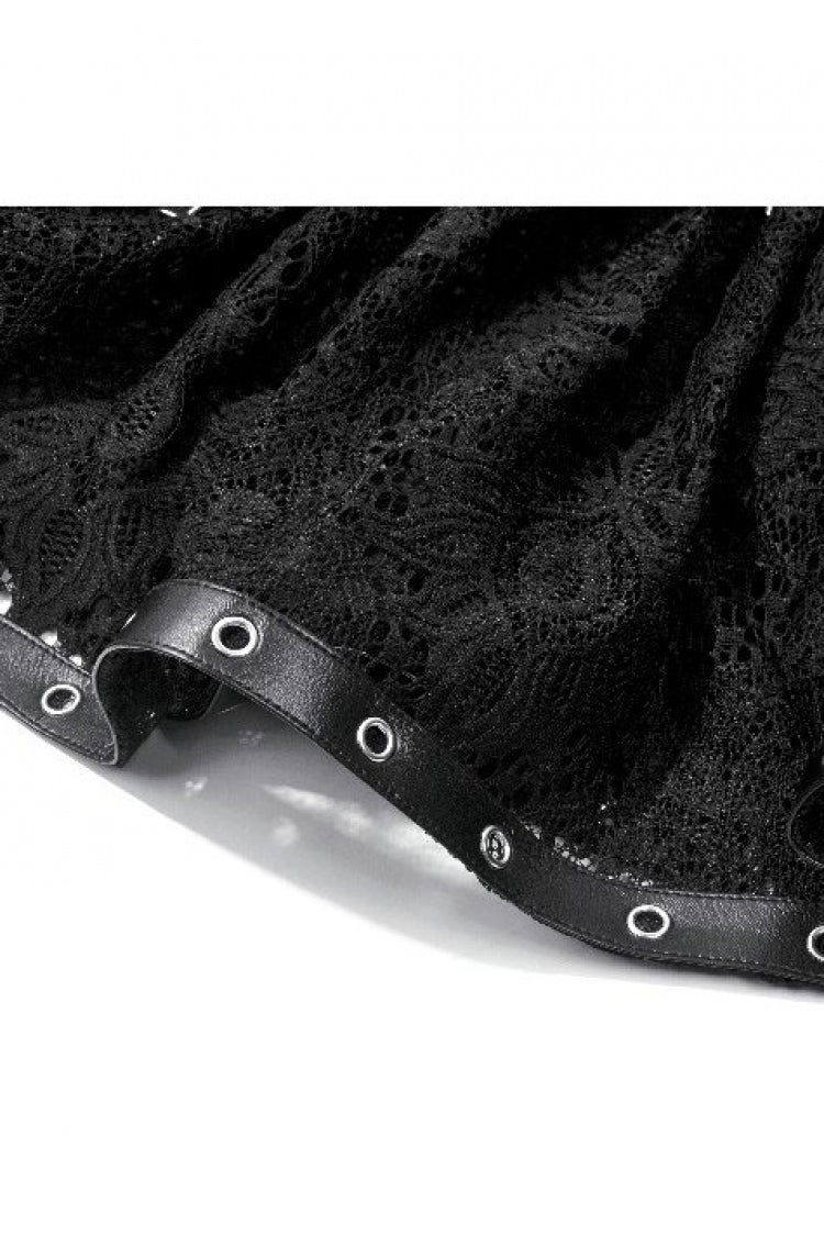 Black Chain-Decorated Eyelet Buckled Straps Lace Women's Gothic Mini Skirt - Product - 17