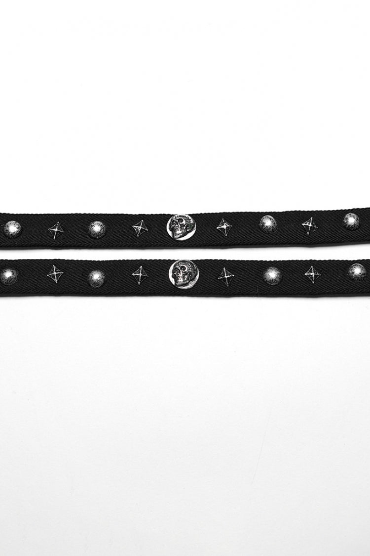 Skull Print Rivets Decoration Women's Steampunk Military Choker 2 Colors - Product - 10