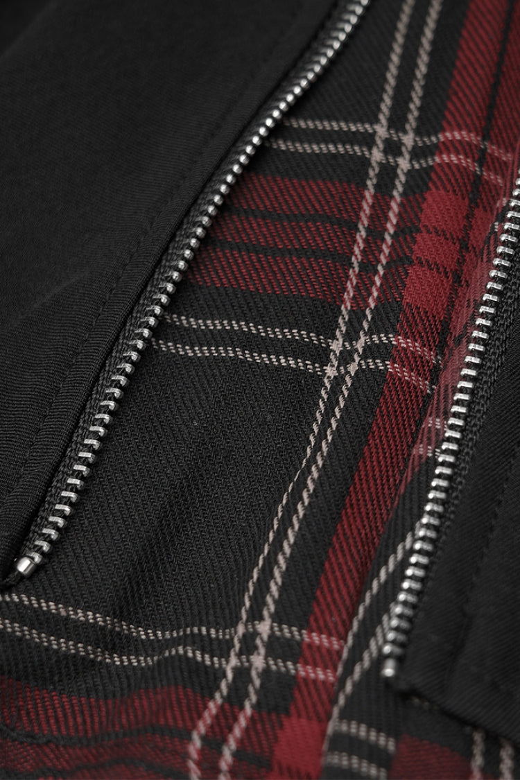 Black Stitching Red Plaid Women's Punk Pleated Skirt - Product - 6