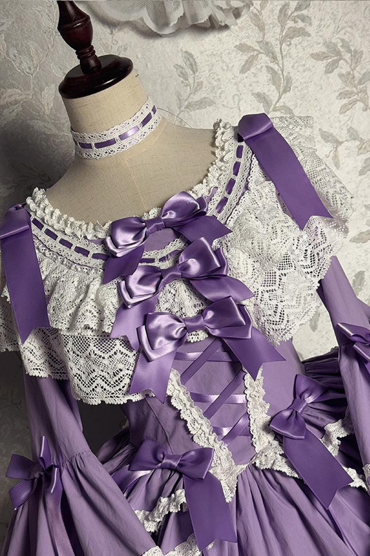 Purple [Rabbit Sleeping Doll] Long Trumpet Sleeves Ruffle Bowknot Lace Sweet Lolita Dress - Product - 8