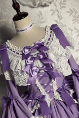 Purple [Rabbit Sleeping Doll] Long Trumpet Sleeves Ruffle Bowknot Lace Sweet Lolita Dress - Product - 8