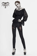 Black Off Shoulder Long Sleeves Ruffle Lace Women's Gothic Blouse - Product - 3