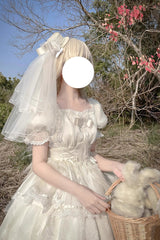 Ivory Square Collar Short Sleeves High Waisted Multi-layer Ruffle Sweet Plus Size Lolita Dress - Product - 5