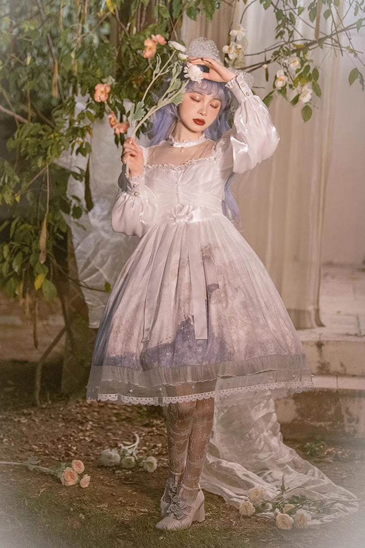 Multi-Color Long Lantern Sleeves Print Ruffle Sweet Princess Lolita Jsk Dress - Product - 2