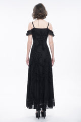 Black Velvet Lace Off Shoulder Ruffled Double Layer Slit Women's Gothic Dresses - Product - 7