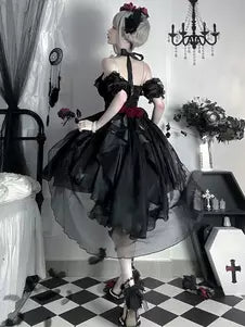 Ruffle Bow Fairy Gothic Hime Lolita JSK with Oversleeves – 5 Colors detail view 3