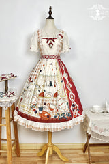 Red [Tea Party] Short Sleeves Print Ruffle Bowknot Lace Sweet Elegant Lolita Dress - Product - 5