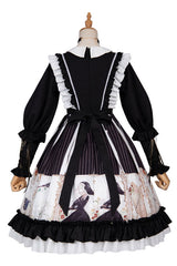 Black/White Dark Gold Hymn Bowknot Square Collar Long Sleeves Cardigan Ruffled Gothic Lolita OP Dress - Product - 7