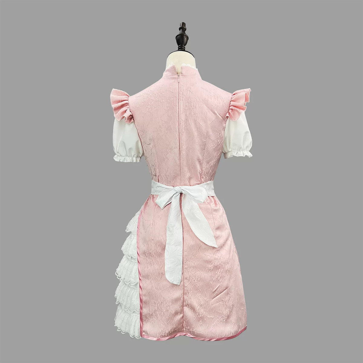 Pink and White Heart Cutout Maid Lolita Dress with Apron Accent - view 3