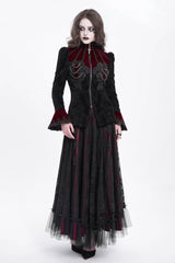 Black/Red Stand Collar Long Trumpet Sleeves Embroidery Women's Gothic Jacket - Product - 9
