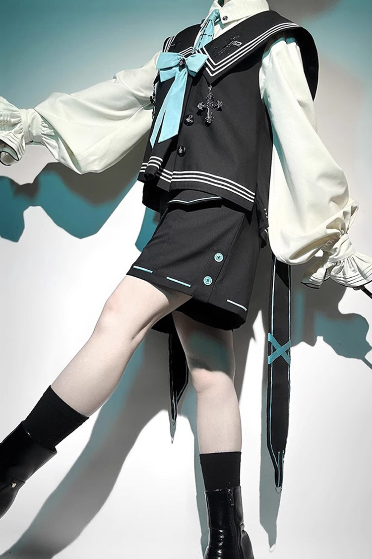 Dark Blue [Magician] Long Sleeves Ouji Prince Mechanical Style Lolita Shorts Vest Set - Product - 12