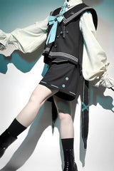 Dark Blue [Magician] Long Sleeves Ouji Prince Mechanical Style Lolita Shorts Vest Set - Product - 12
