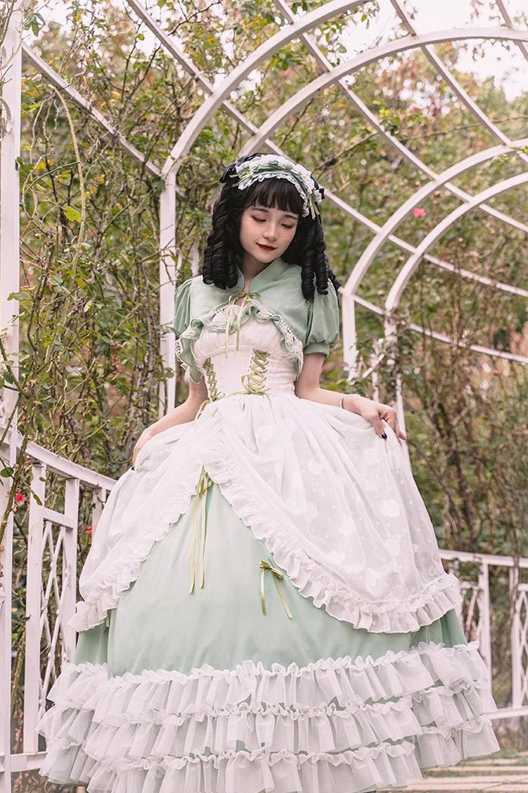 Green Multi-layer Ruffle Hanayome Lace Lace-Up Plus Size Sweet Lolita Jsk Dress (Long Version) - Product - 11