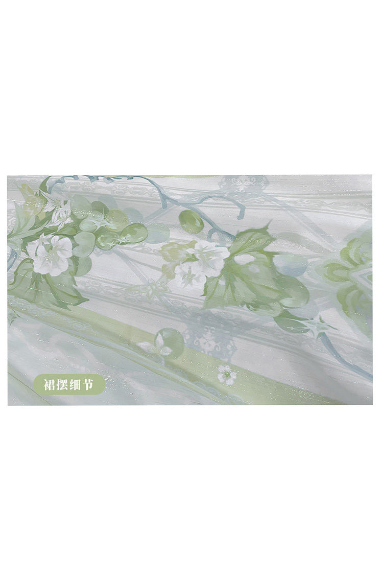 Green [Jade Green Grapes] High Waisted Embroidered Women's Sweet Hanfu Dress Set - Product - 9