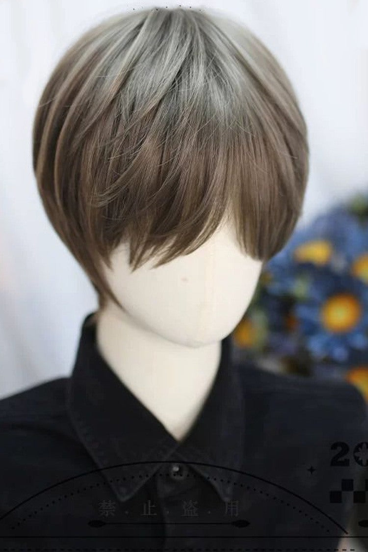 Misty Mint Beige Brown Japanese Style Cool Androgynous Short Lolita Wig - Mint-Beige-Brown - 1