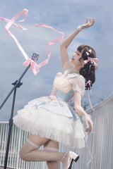 Blue/Pink Rose Peach Wine Sleeveless Multi-layer Ballet Style Sweet Lolita Jsk Dress - Product - 11