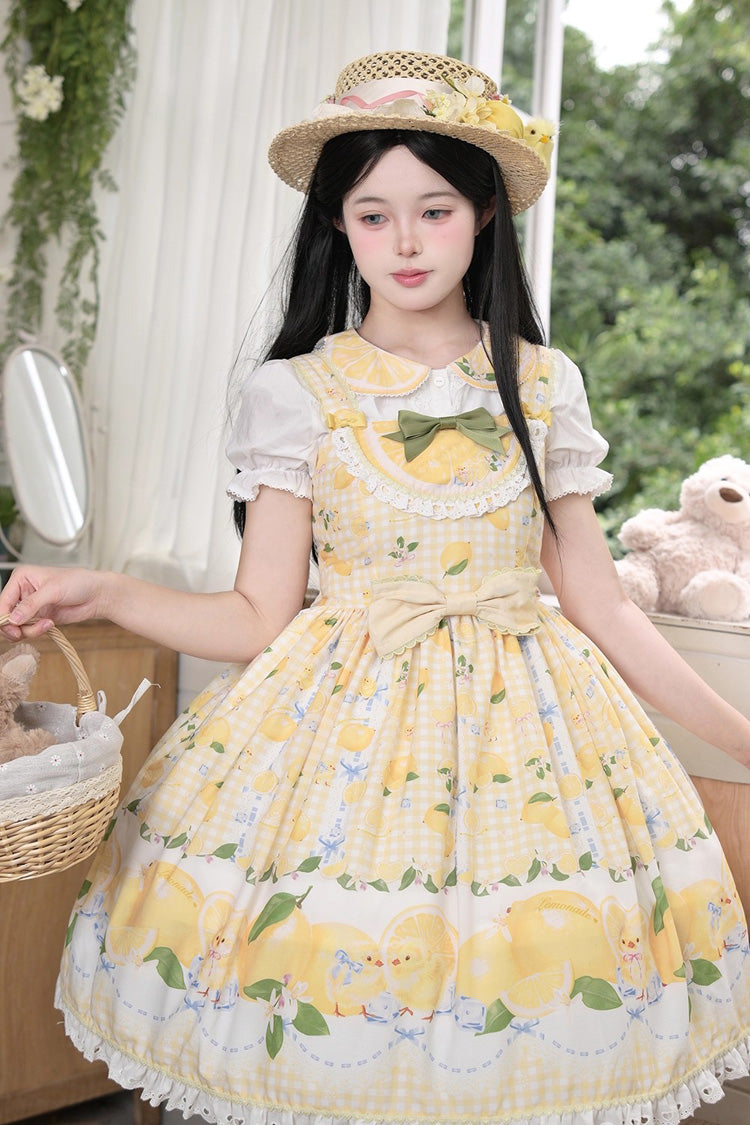 Yellow [Lemon Chicken] Print Ruffle Bowknot Lace Sweet Lolita Jsk Dress - Product - 7
