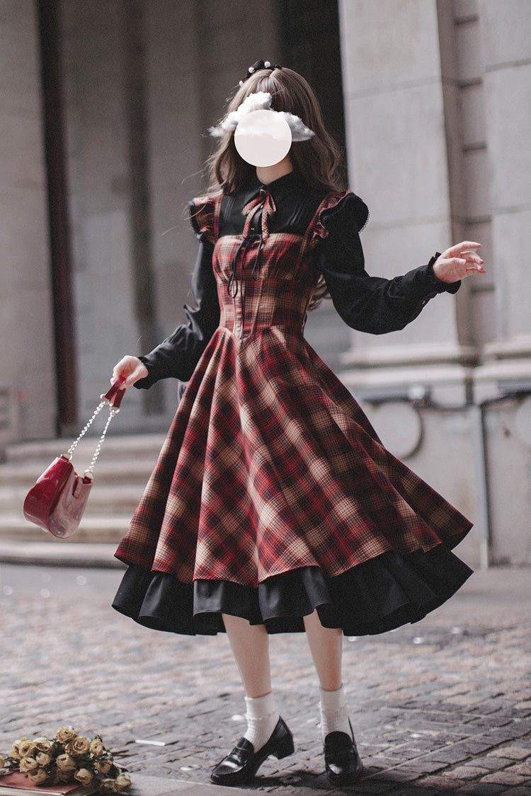Red [Madeline] Print Ruffle Vintage Elegant Lolita Jumper Dress - Product - 7