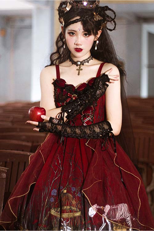 Red Rotten Forest Chiffon Gothic Lolita JSK Dress - Product - 2
