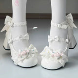 Bowknot Frills Lace-Up Sweet Lolita High Heel Shoes 3 Colors - White - 1
