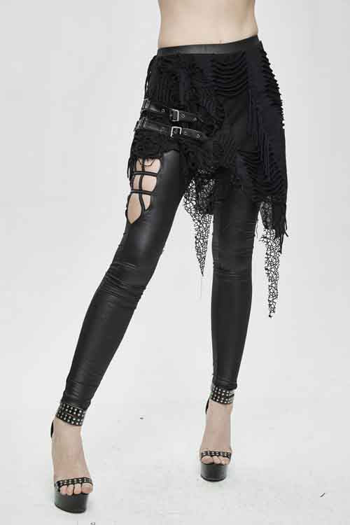 Black Fake Two Pieces Ripped Skirts Sexy Leggings Womens Pants - Product - 3
