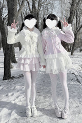 [Diamond Strawberry] Long Sleeves Bow Lace Pearl-Decorated Sweet Jirai Kei Lolita Coat 3 Colors - Product - 11