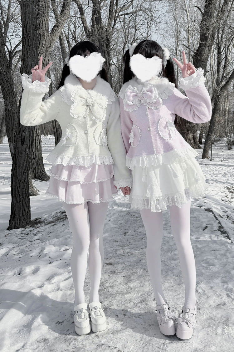 [Diamond Strawberry] Long Sleeves Bow Lace Pearl-Decorated Sweet Jirai Kei Lolita Coat 3 Colors - Product - 11