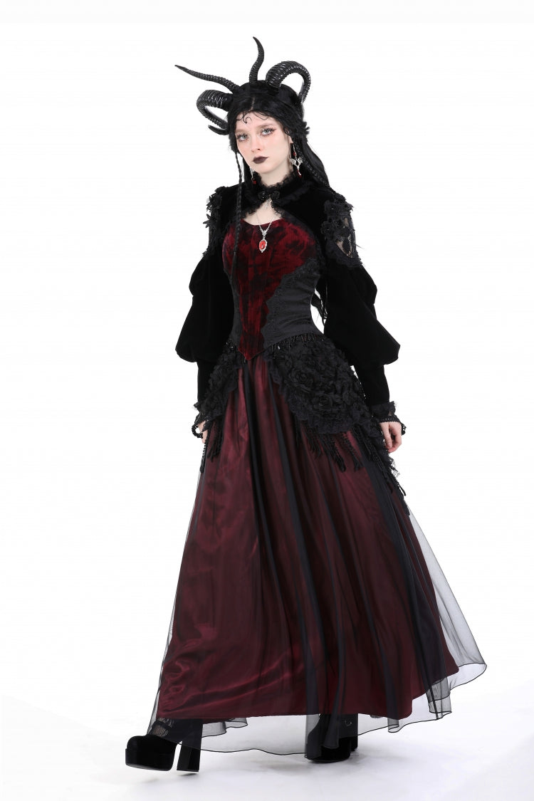 Black Long Lantern Sleeves Lace Spliced Velvet Women's Gothic Cape - Product - 12