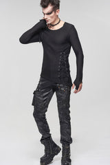 Black Gothic Asymmetry Drawstring Decoration Coarse Net Men's Shirt - Product - 7