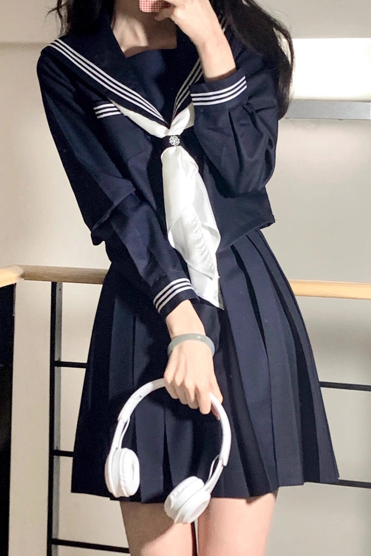 Dark Blue Navy Collar Sweet College Style Japanese School Skirt - Product - 2