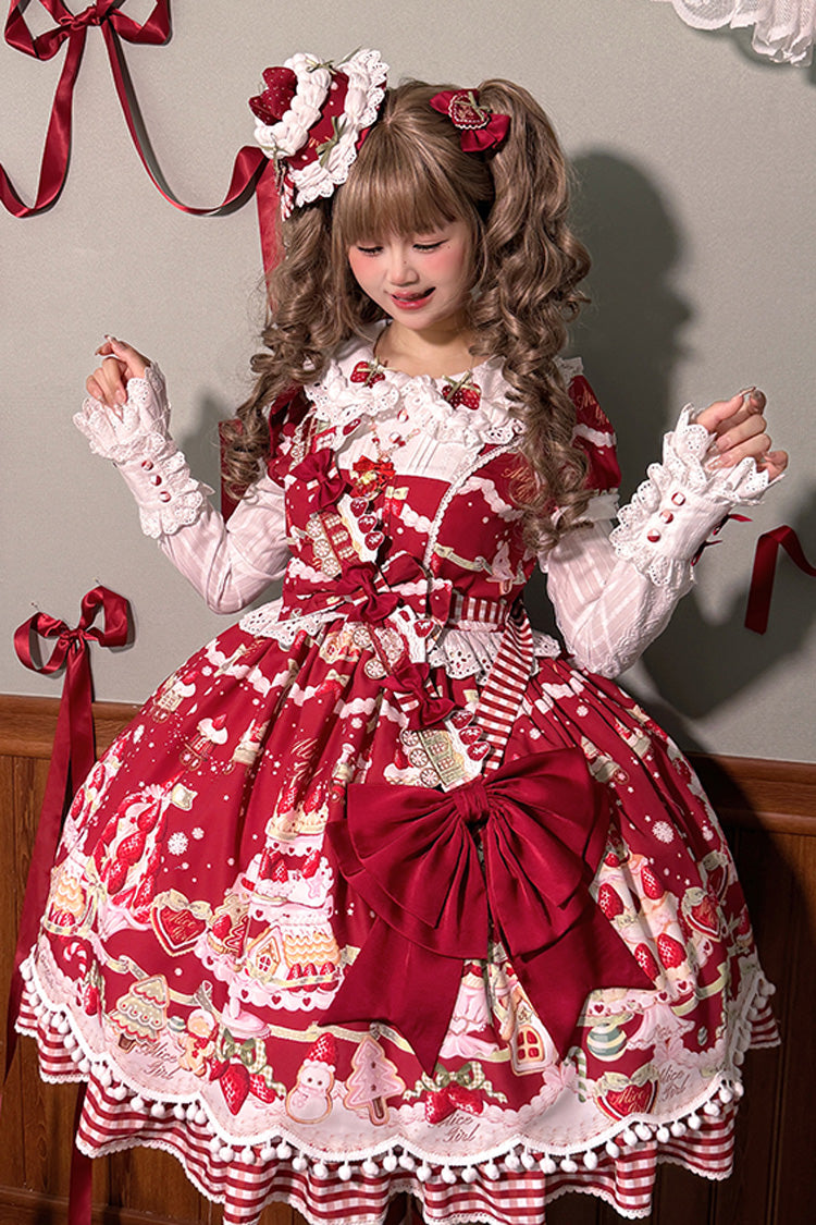 Mint Strawberry Dessert Doll Collar Short Sleeves Print Ruffle Bowknot Sweet Lolita Dress 4 Colors - Product - 4