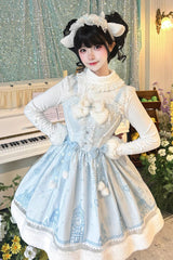 Blue [Snow Castle] Sleeveless Printed Embroidered Bow Lace Sweet Lolita Jsk Dress - Product - 3