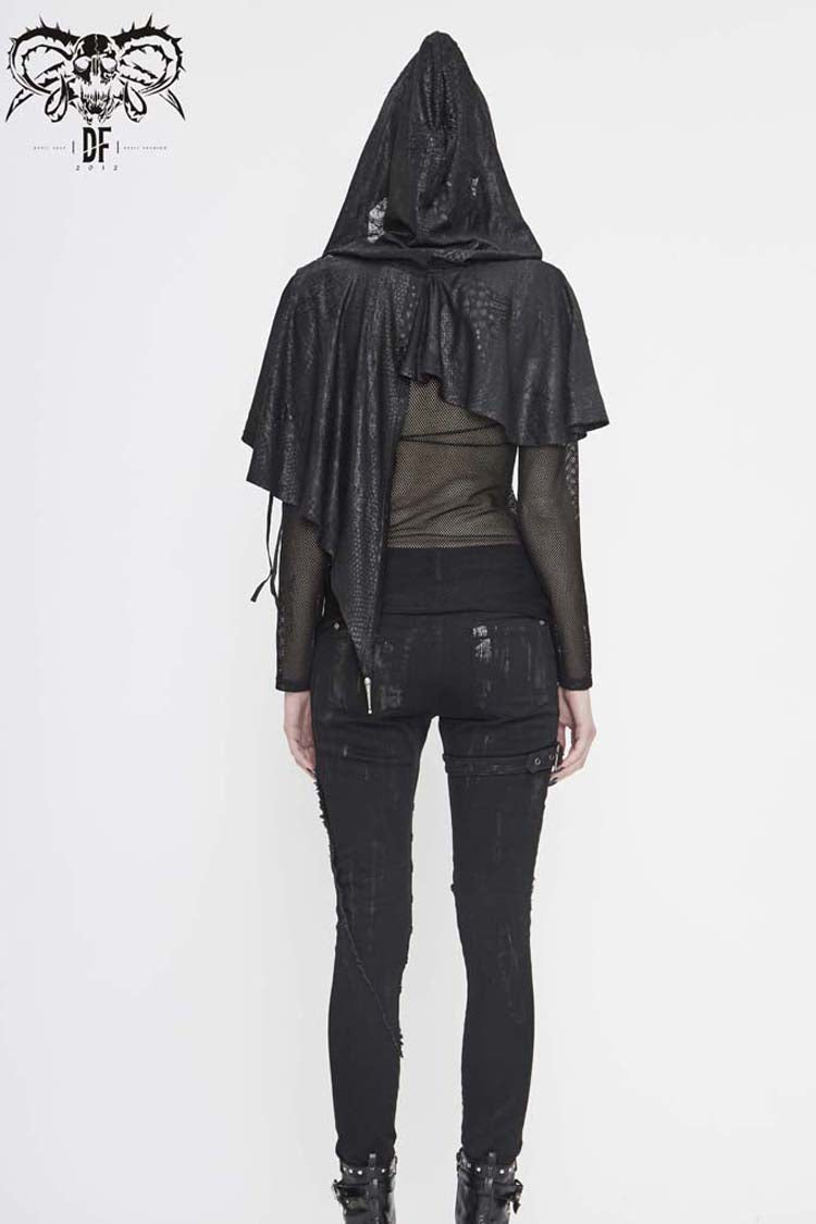 Black Metal Pendant Retro Thin Knitted Hooded Women's Gothic Small Shawl - Product - 5