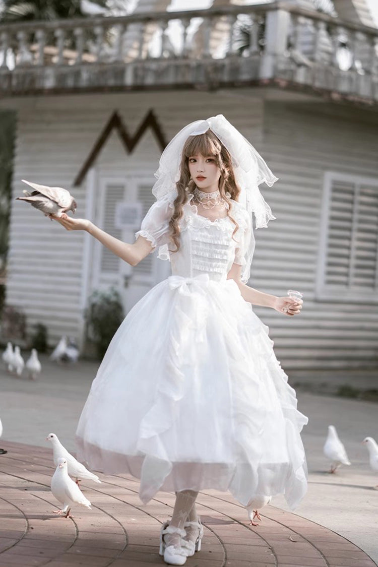 White Ode to Floating Lights Fantasy Fairy Short Sleeves Ruffle Sweet Elegant Lolita Dress - Product - 2