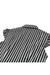 Black/White Vertical Striped Turn-down Collar Ruffled Women's Gothic Blouse with Detachable Tie - Product - 17
