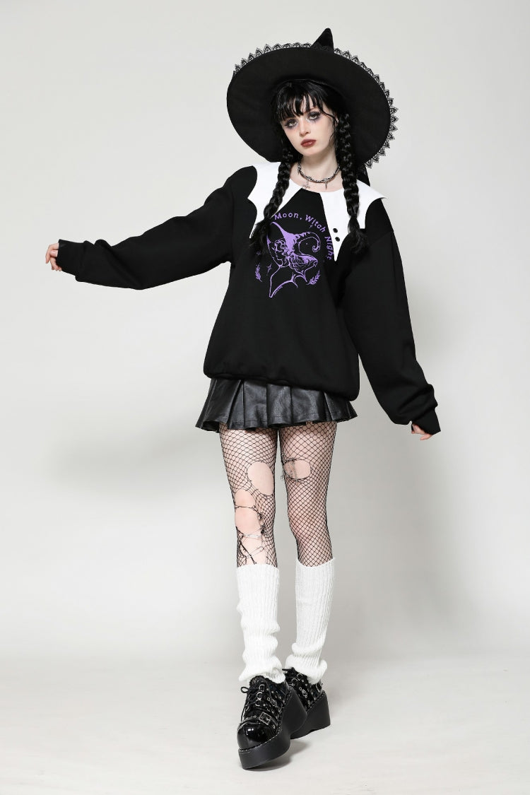 Black/White Point Peter Pan Collar Collar Long Sleeves Women's Gothic Vintage College Sweatshirt - Product - 8