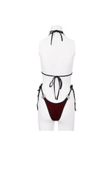 Red Velvet Stretch Sexy Cutout Pentagram Women's Gothic Swimsuit Set - Product - 9