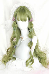 Grass Green Air Bangs Long Curly Classic Lolita Wig - Green - 1