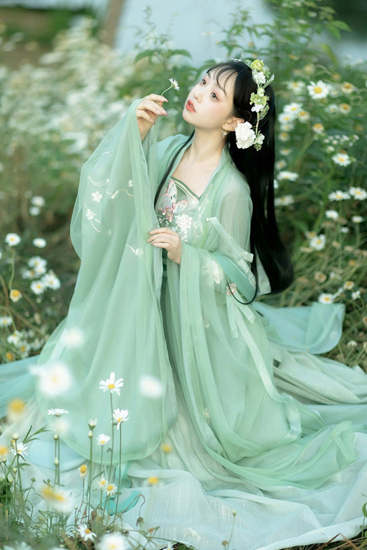 Original Chinese Han Elements Ancient Double Layer Long Sleeves Sweet Hanfu Dress Full Set - Product - 5
