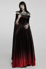 Black/Red Off Shoulder Long Trumpet Sleeves Gradient Lace Women's Gothic Dress - Product - 2
