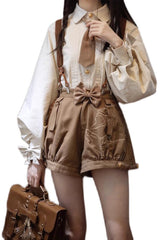 Brown Detective Goose Rivet Buttons Ouji Lolita Blouse - White - 1
